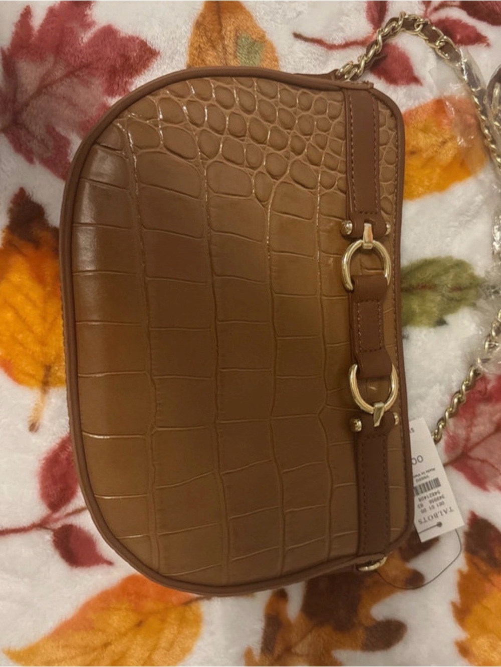 Talbots Croc-Embossed Crossbody in Brown with Gold Hardware
